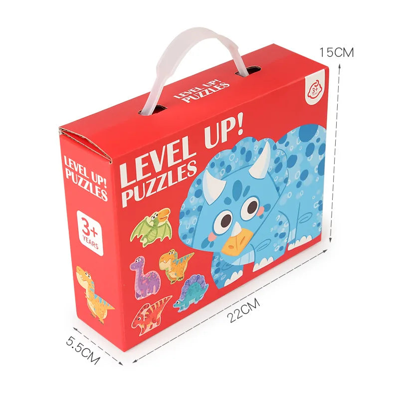 Wooden Jigsaw Puzzles for Toddlers Cartoon Animal Paper Puzzles Montessori Early Learning Education Toys Set Gifts Box for Kids
