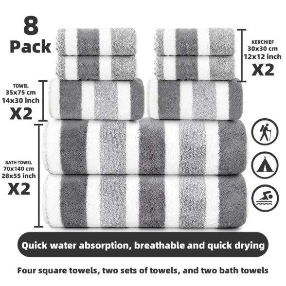 Premium Microfiber Eight Piece Bath And Face Towel Set