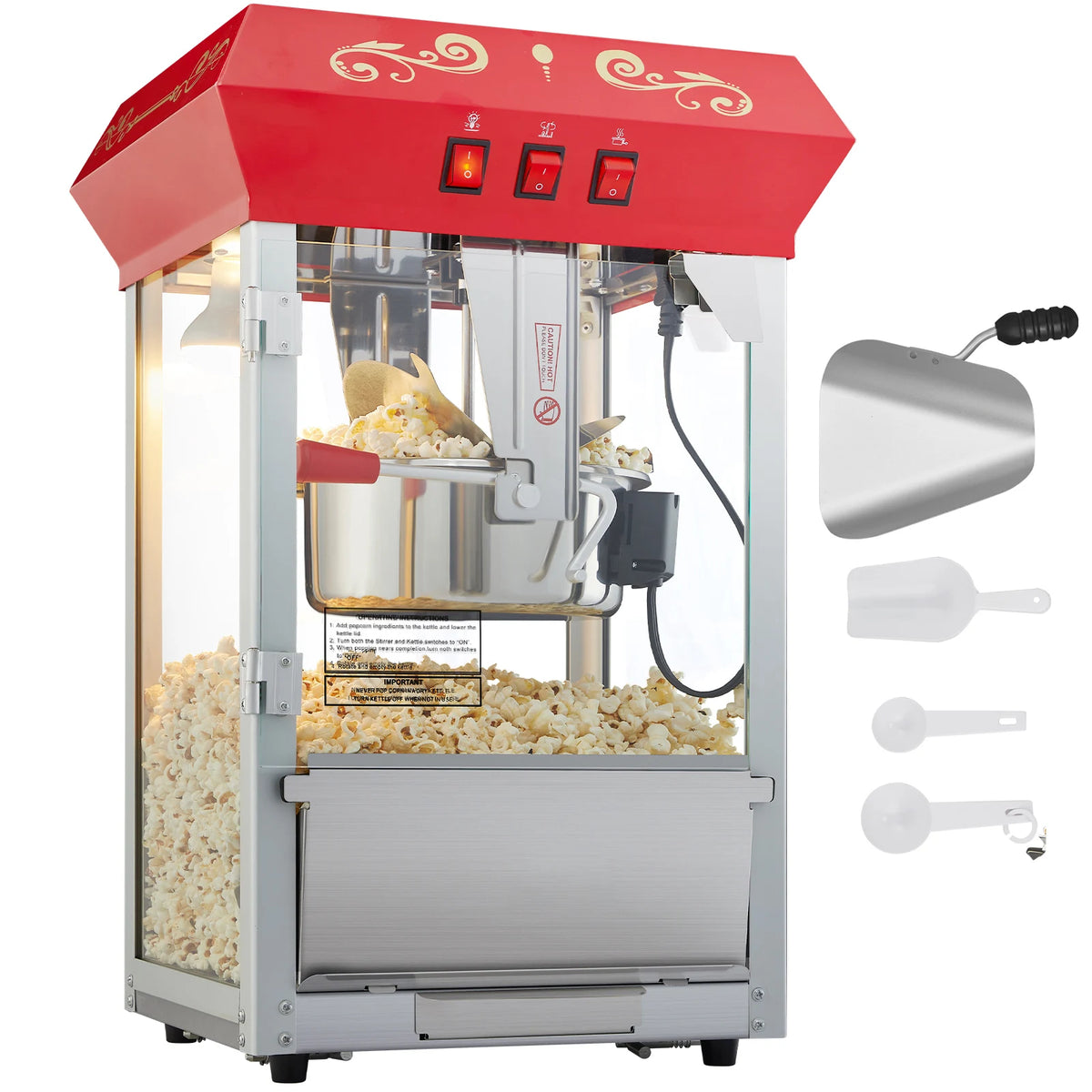 SucceBuy Commercial Countertop Popcorn Maker With Tempered Glass Kettle
