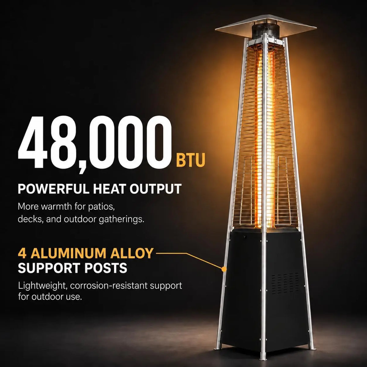 GAOMON Pyramid Propane Patio Heater With Glass Tube Flame
