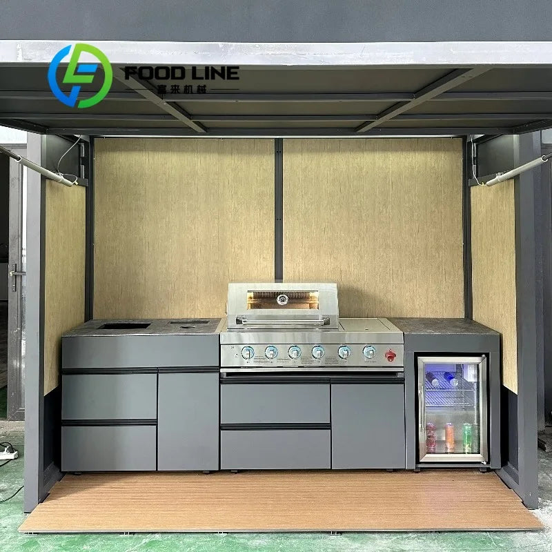 Outdoor BBQ Kitchen With Sink And Fridge Plus Storage Shed