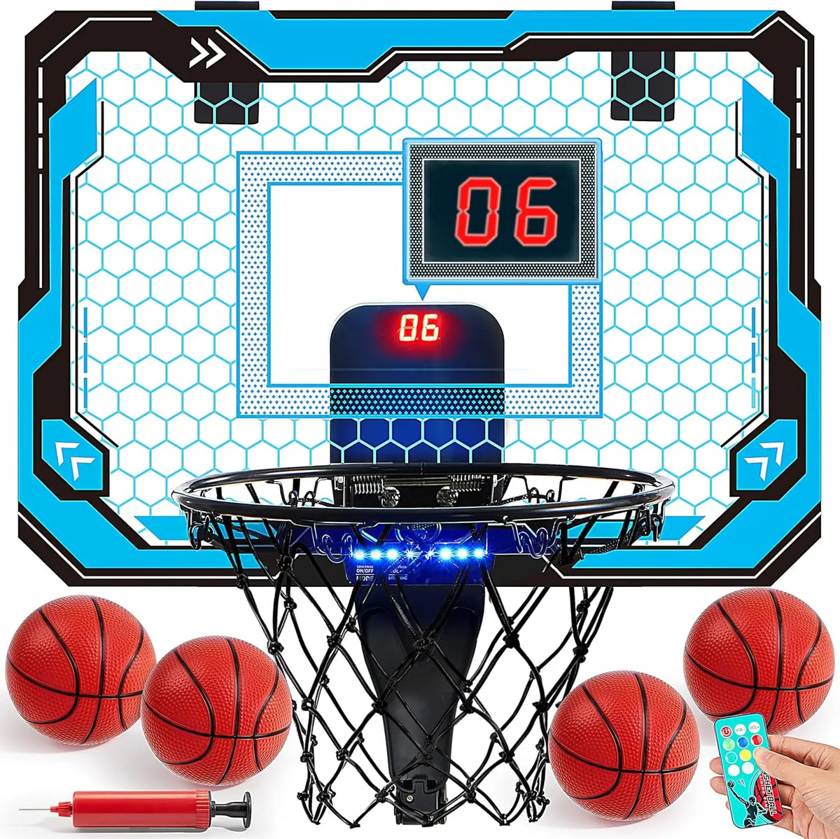 Joyfy Light Up Indoor Basketball Hoop With Scoreboard And Balls