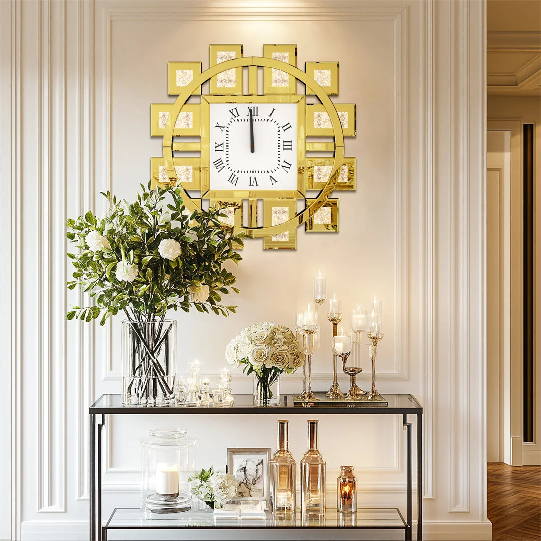 Decorative Wall Clock With Crystal Crushed Diamond Inlay