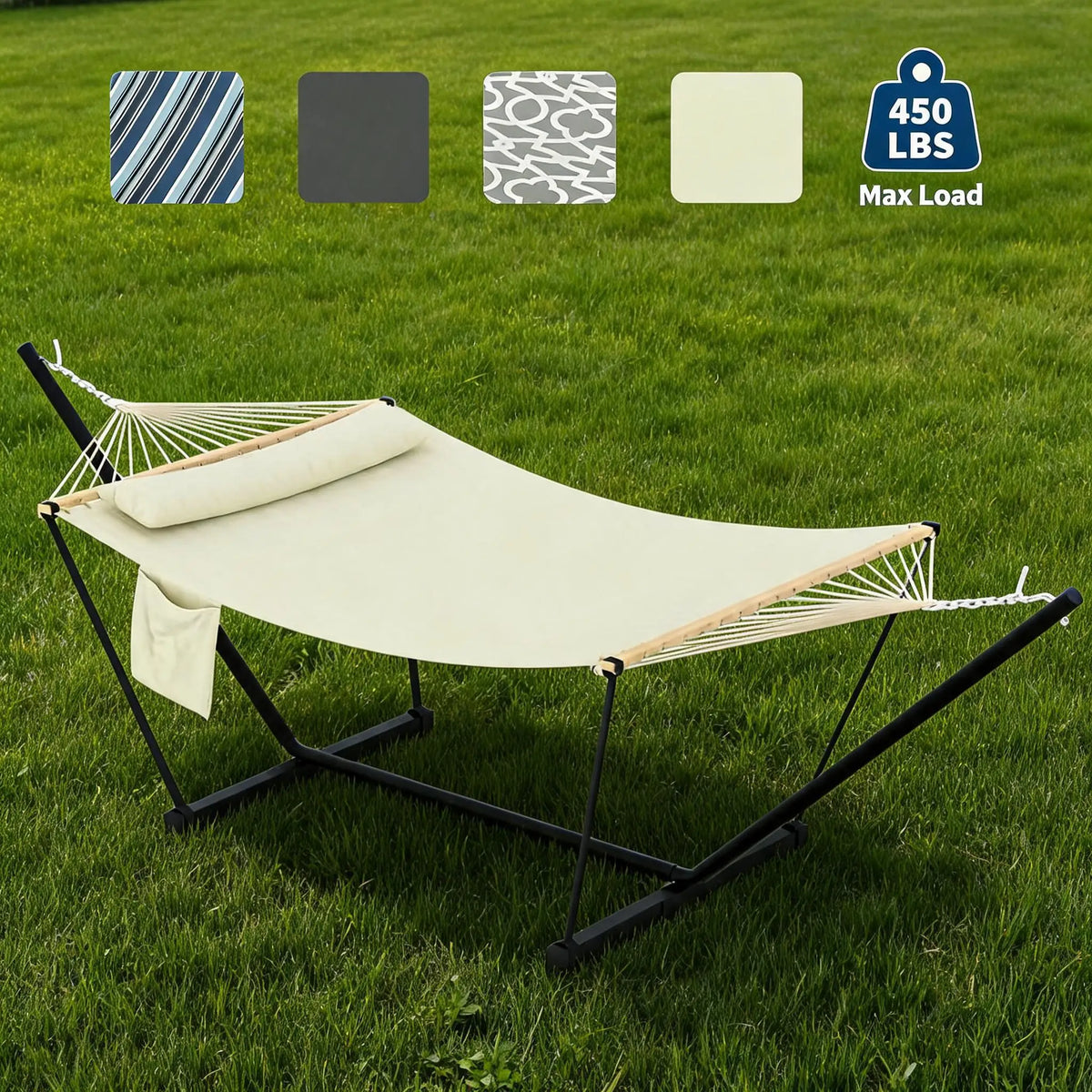 Freestanding Double Hammock With Steel Stand For Patio And Garden