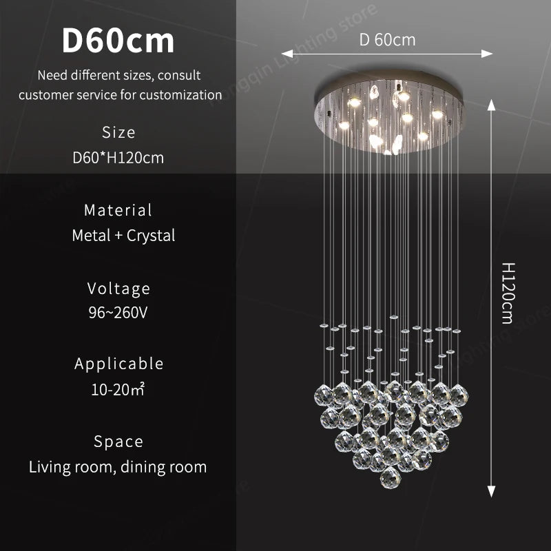 Yingxuan Modern Crystal LED Pendant Chandelier for Kitchen and Living Areas