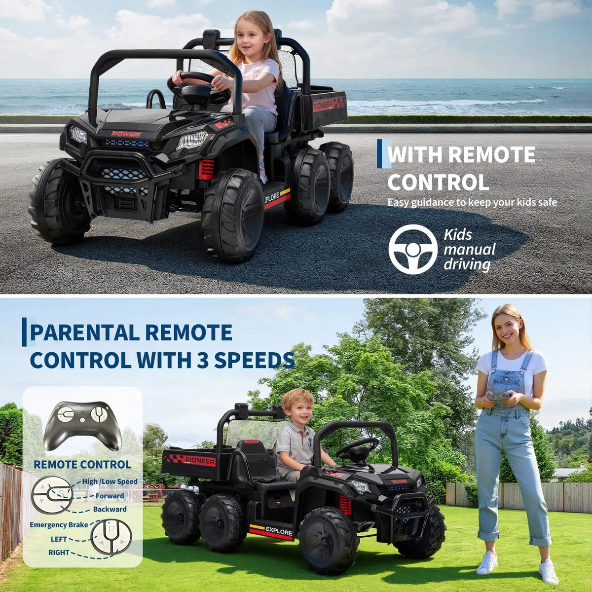 HiMISS Kids Electric Ride On Dump Truck With Parent Remote