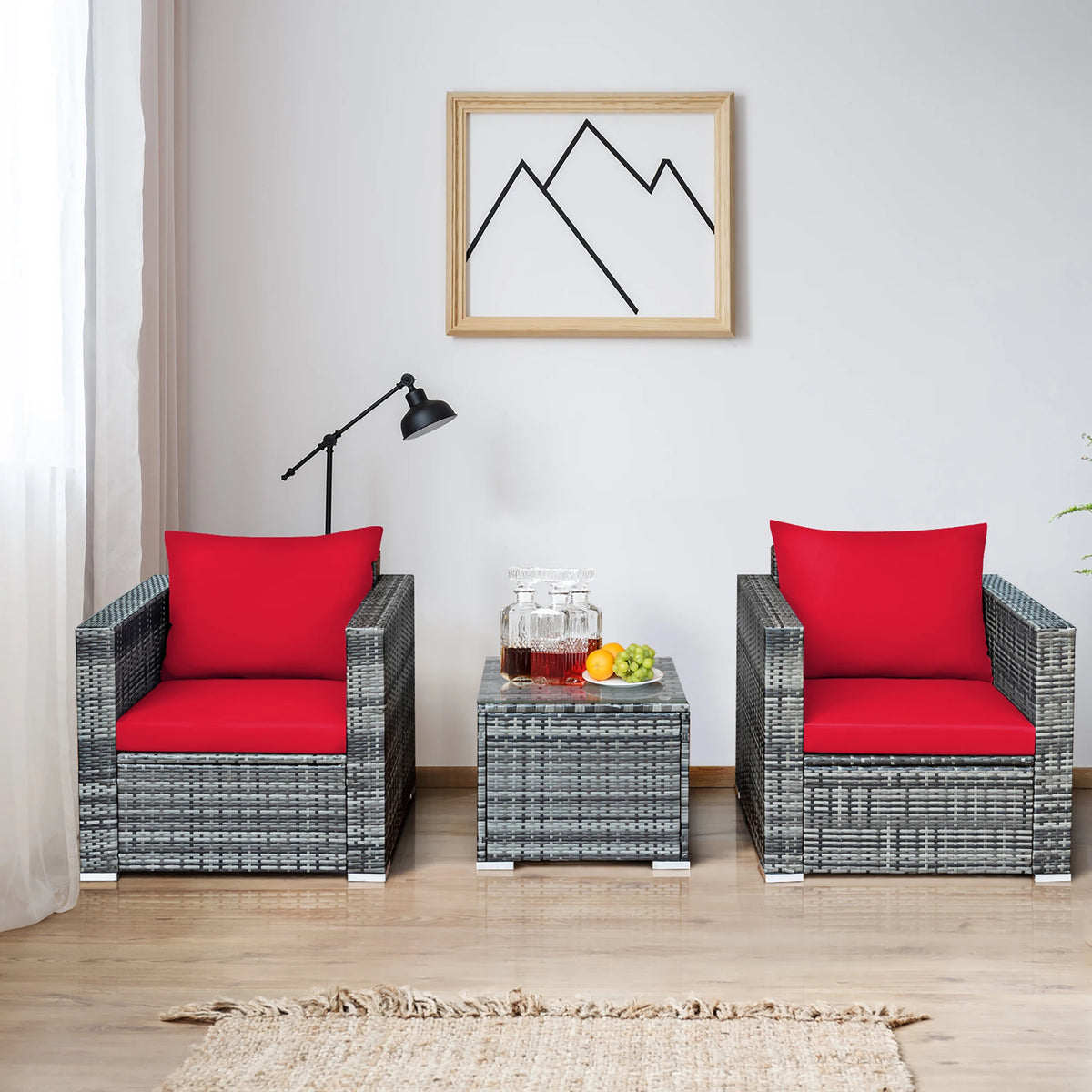 HOMASIS Outdoor Rattan Bistro Set With Cushioned Chairs And Table