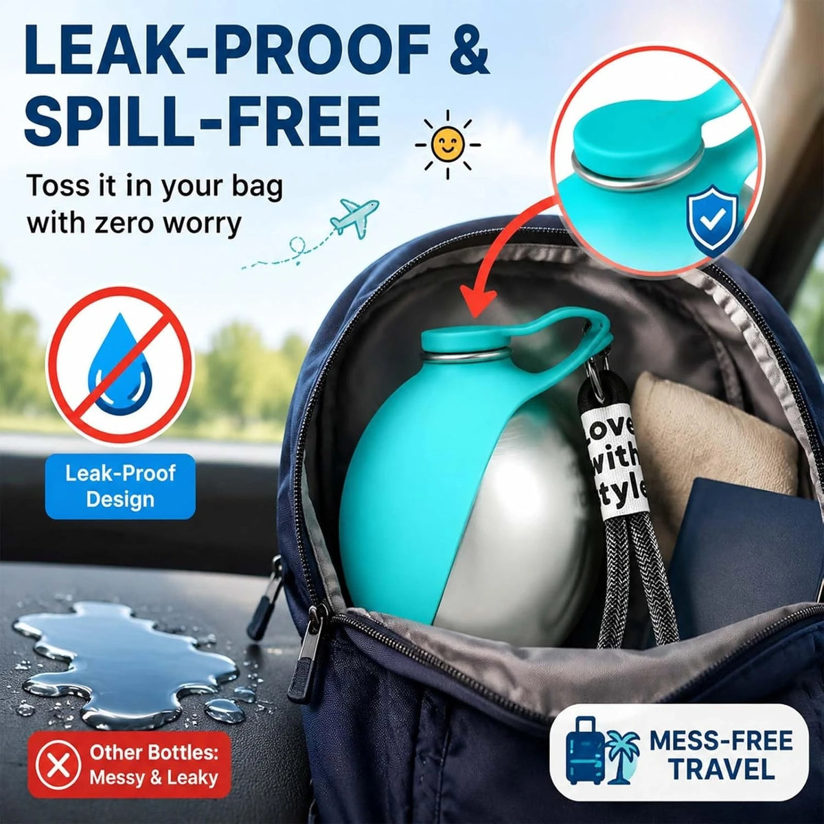 Leak-Proof Pet Travel Water Bottle With Foldable Bowl