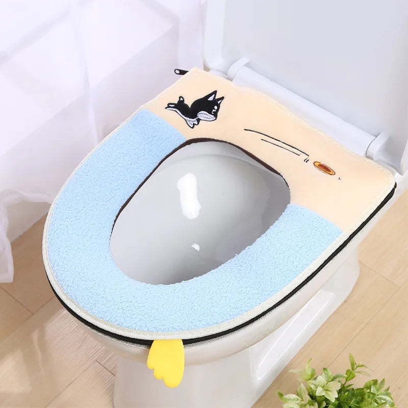Waterproof Plush Toilet Seat Cover With Washable Zipper Design