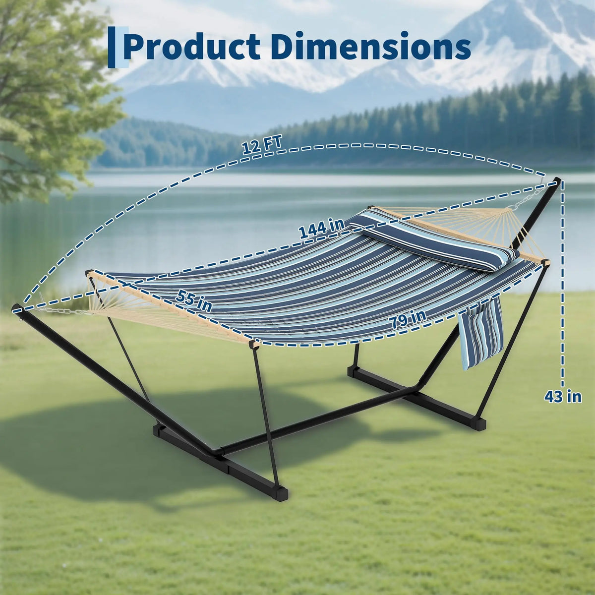 Freestanding Double Hammock With Steel Stand For Patio And Garden