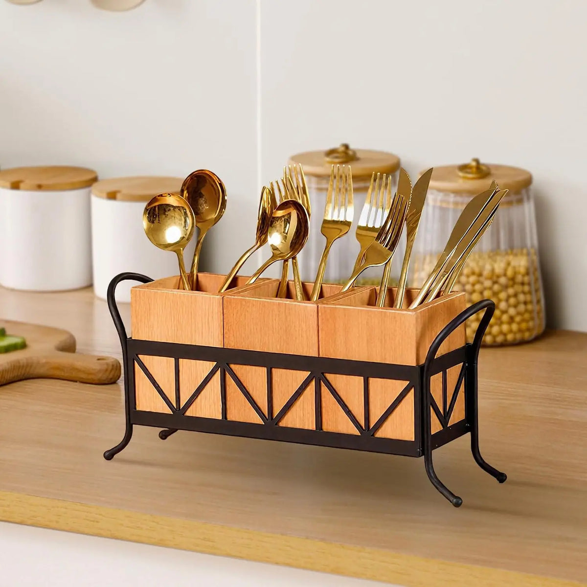 Garvee Home Acacia Wood Utensil Holder With Removable Compartments
