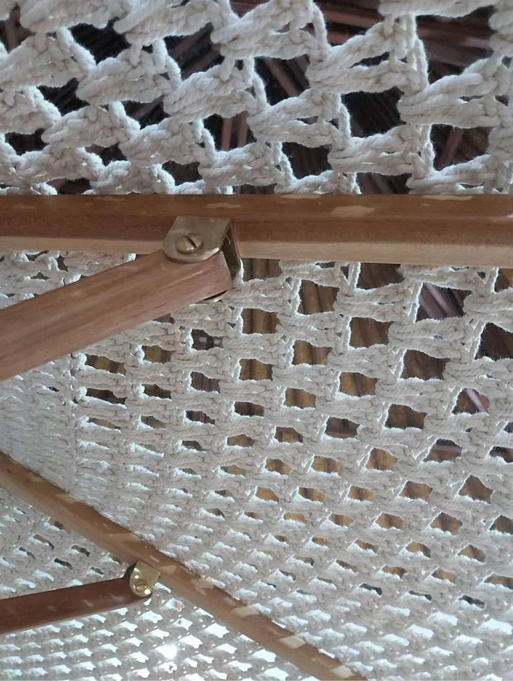Wood Grain Aluminum Beach Umbrella With Macrame Fringe Canopy