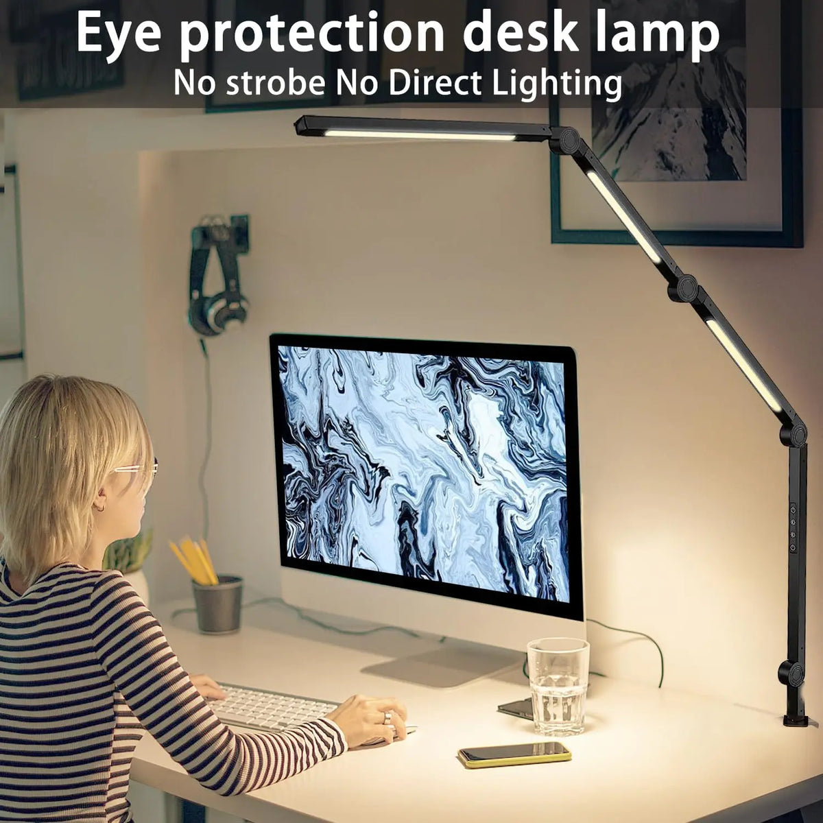 LED Clamp Desk Lamp With Flexible Arm And Dimmable Lighting