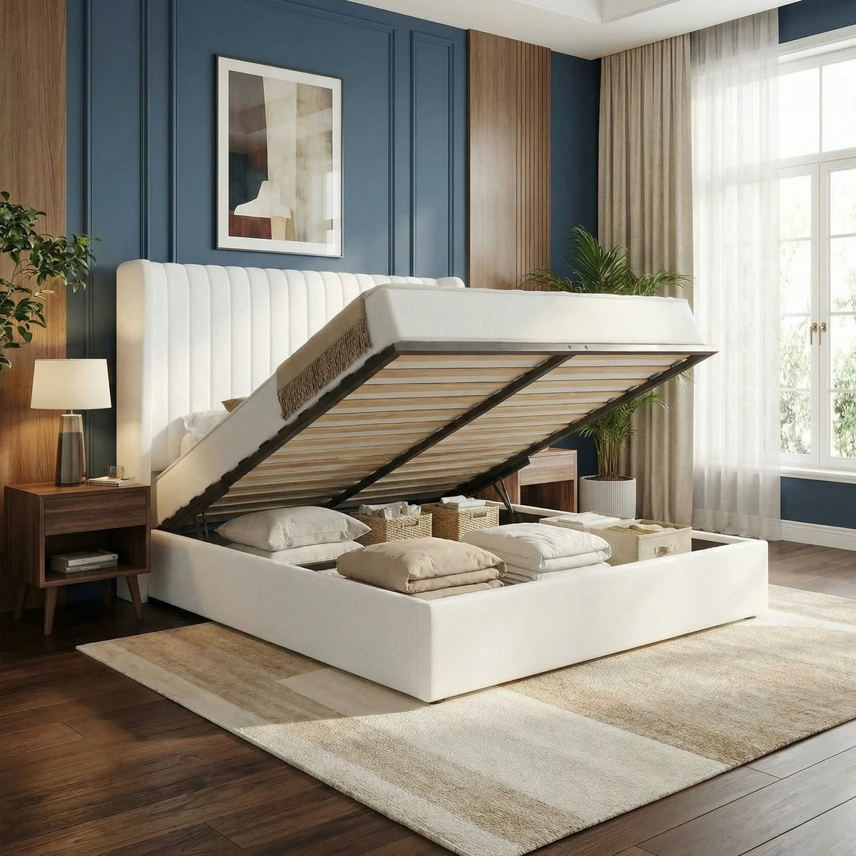 Hoomic Upholstered Hydraulic Lift Up Storage Platform Bed Frame