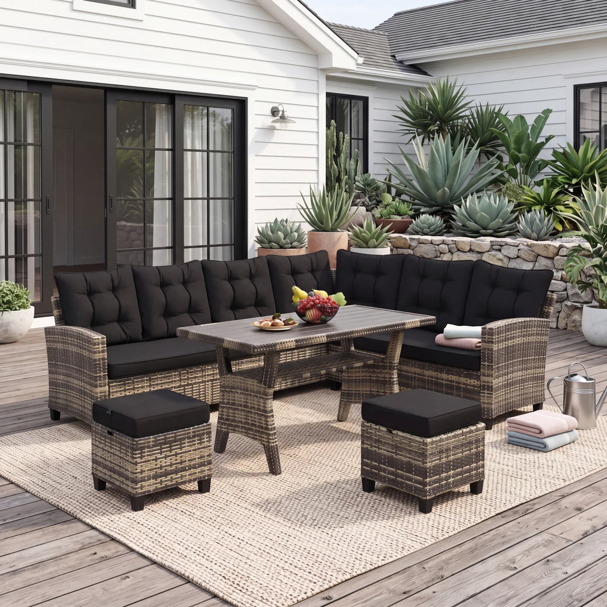 TUAREX Outdoor Rattan Sectional Sofa Set With Cushioned Seats