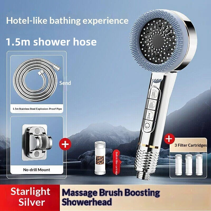 Pressurized Handheld Shower Head With Four Adjustable Spray Modes