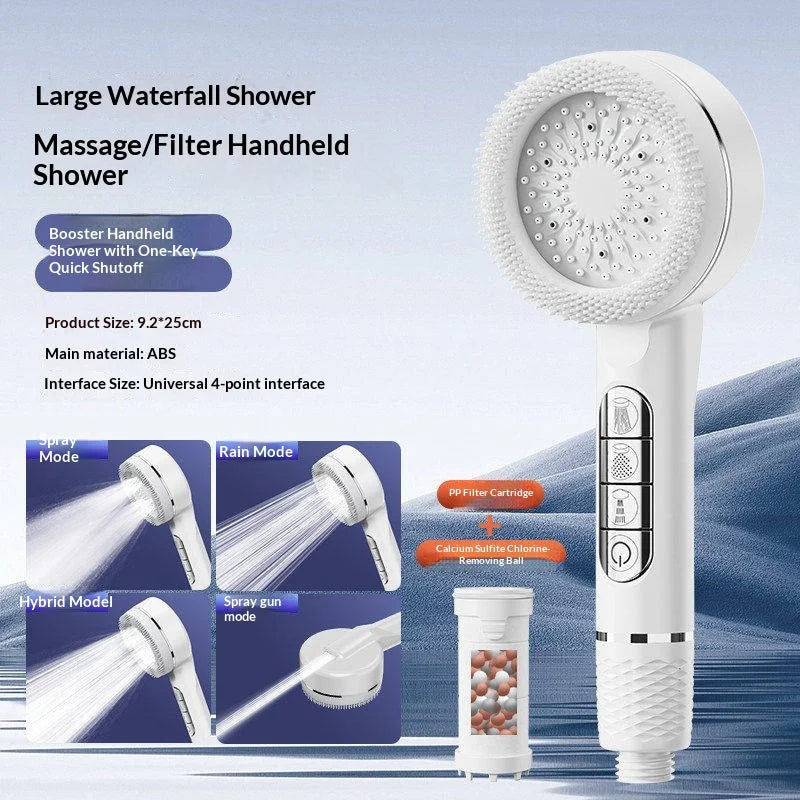 Pressurized Handheld Shower Head With Four Adjustable Spray Modes