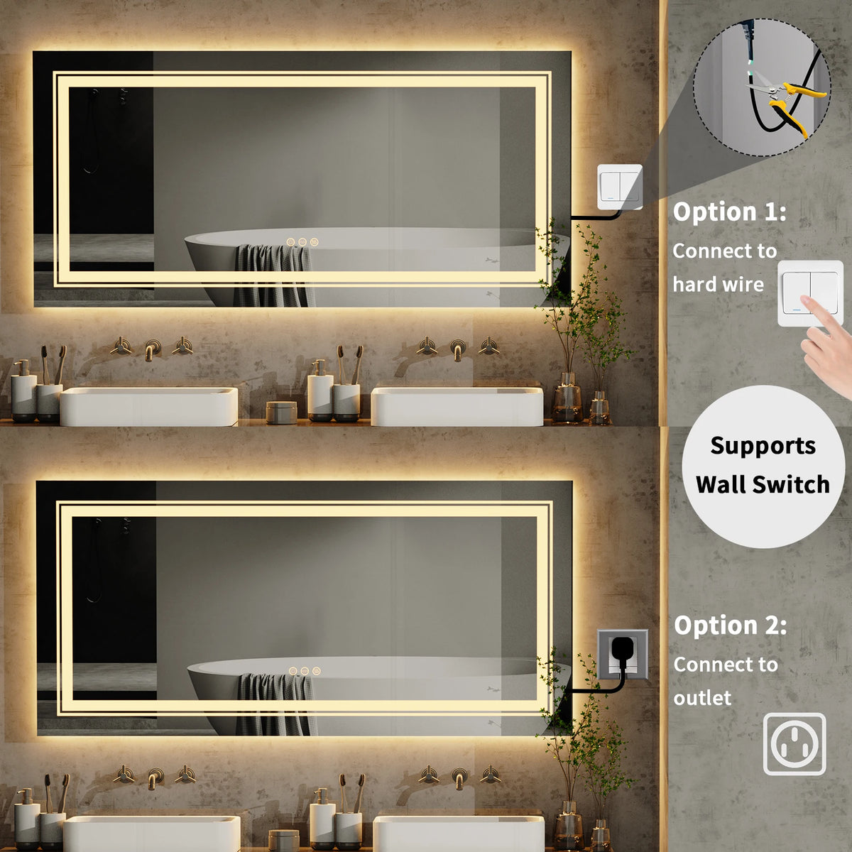 Wisfor Led Anti Fog Dimmable Bathroom Vanity Mirror
