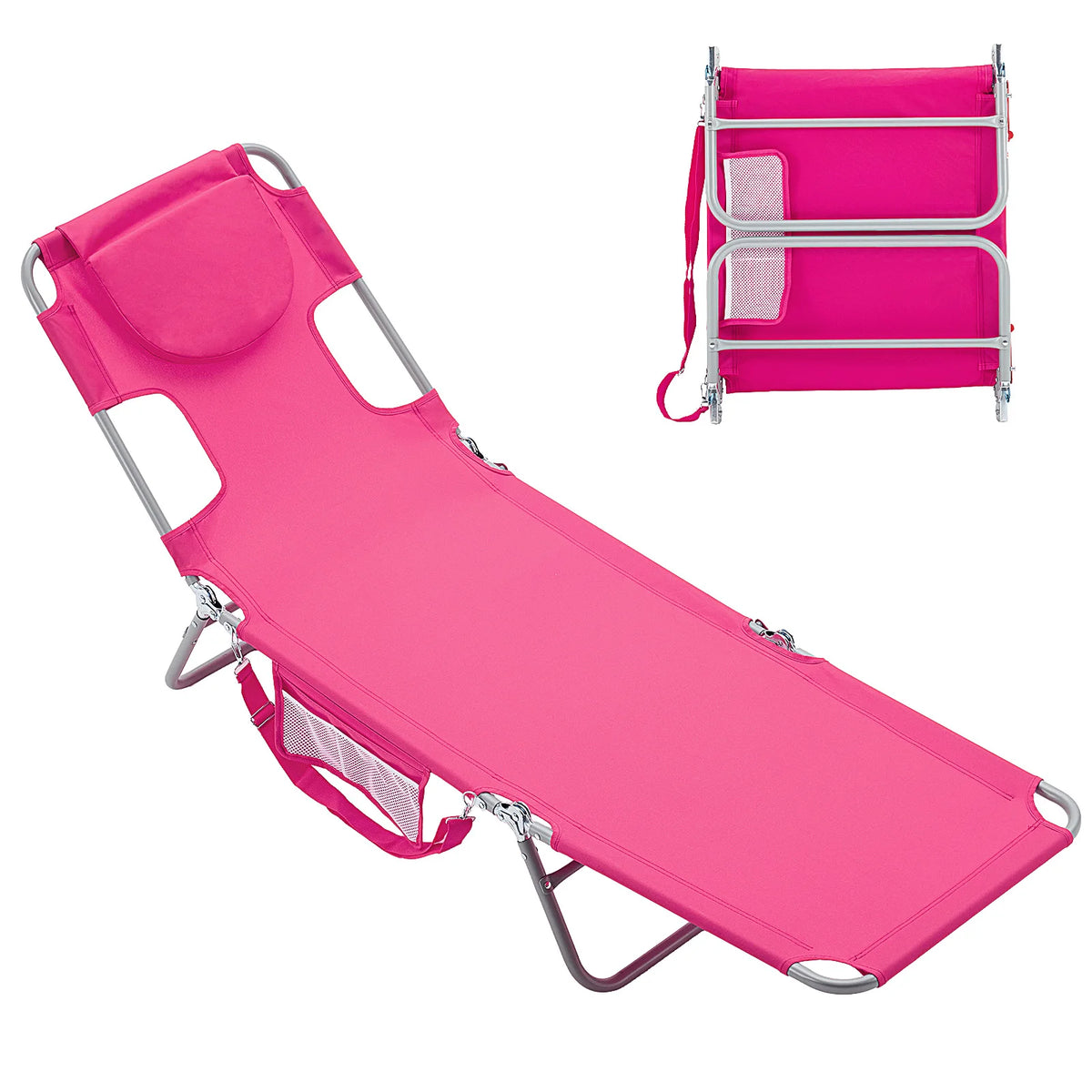 JHK 5 Position Adjustable Folding Beach Lounge Chair Portable Recliner