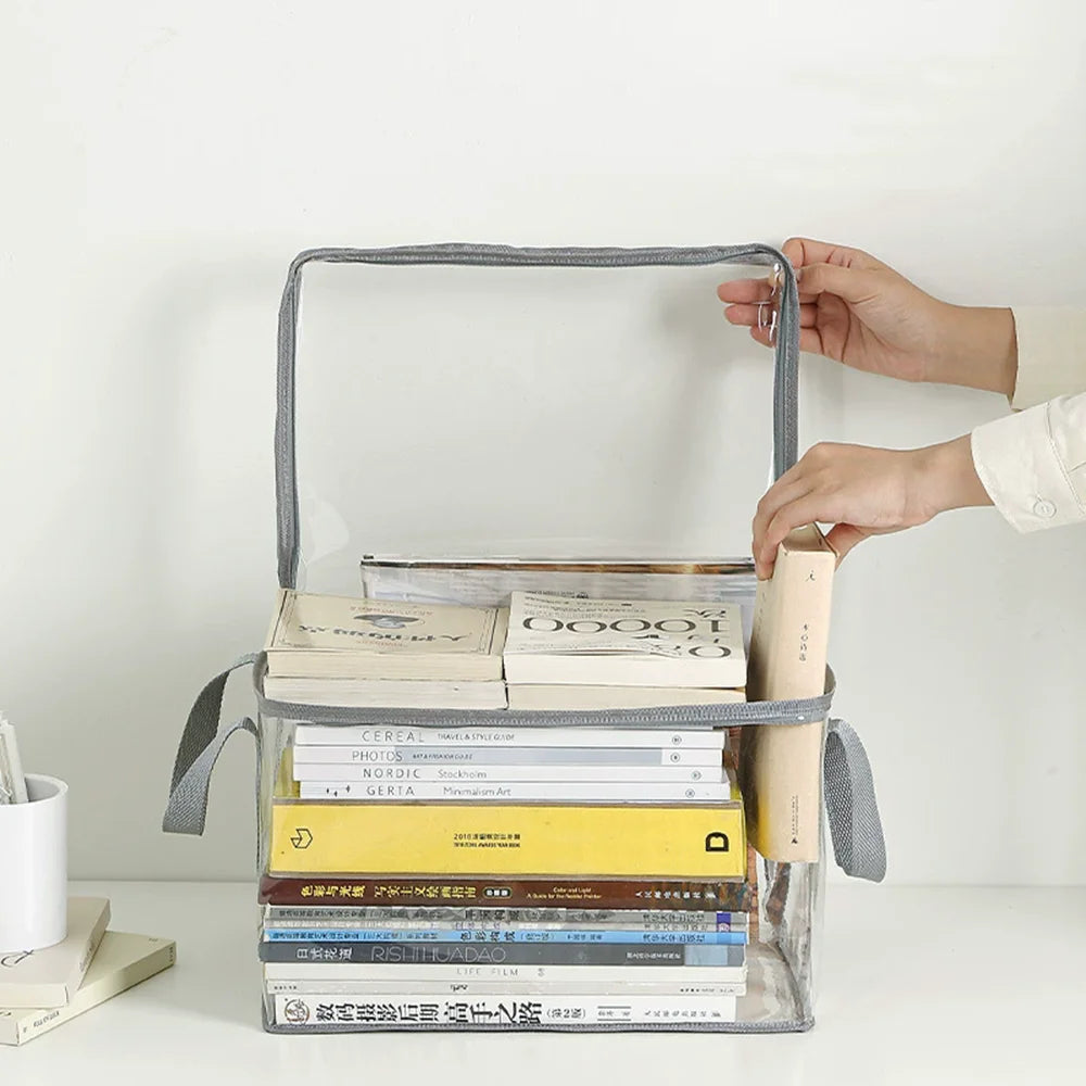 Foldable Transparent Storage Organizer Box With Handle For Books And Toys