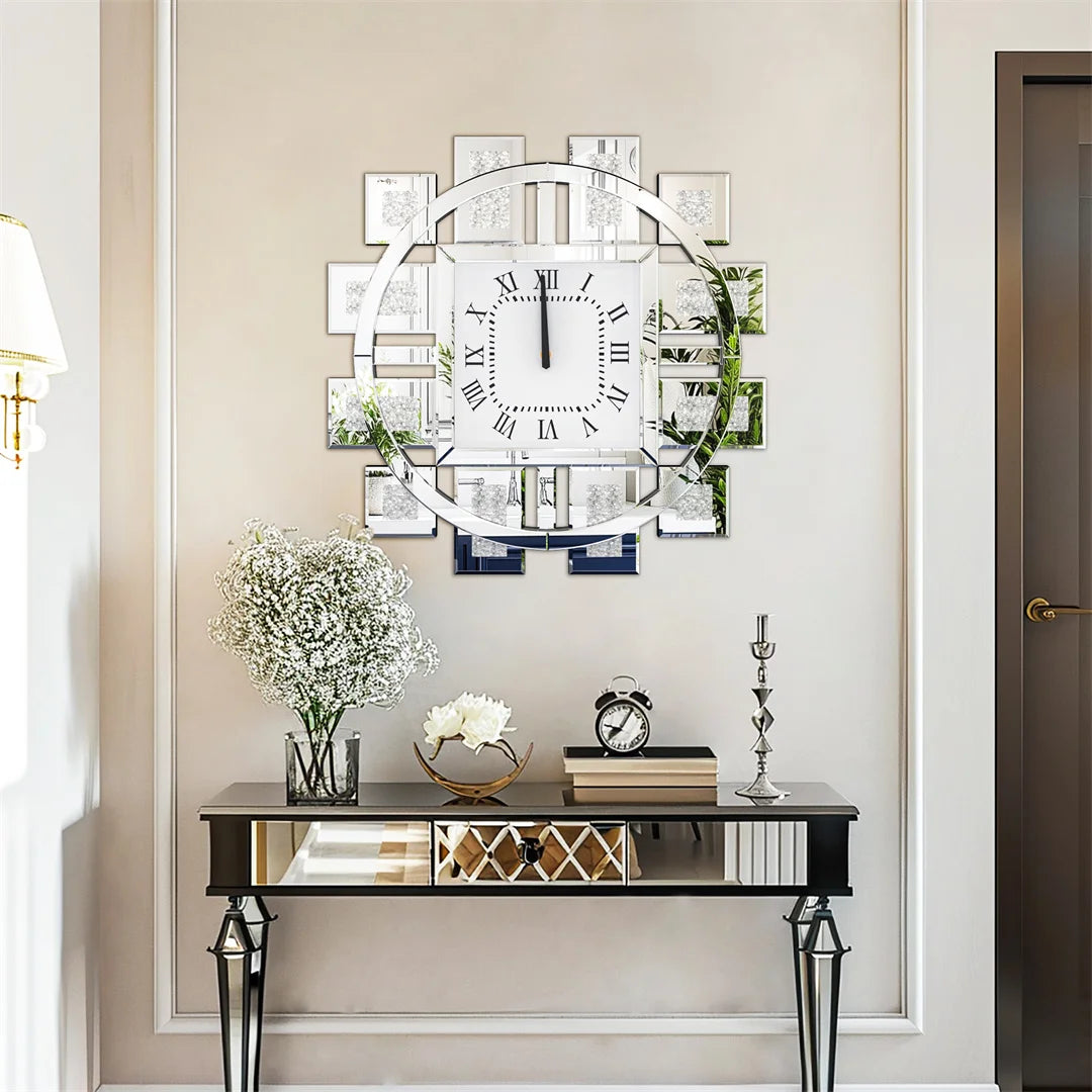 Decorative Wall Clock With Crystal Crushed Diamond Inlay
