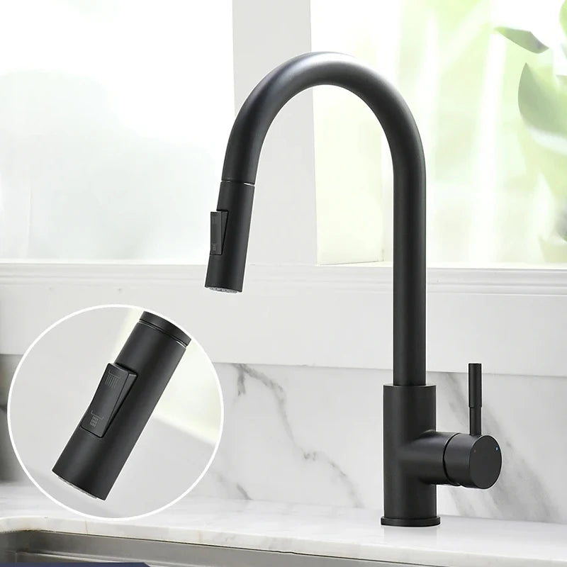 Stainless Steel Kitchen Faucet Single Handle Pull Out Mixer