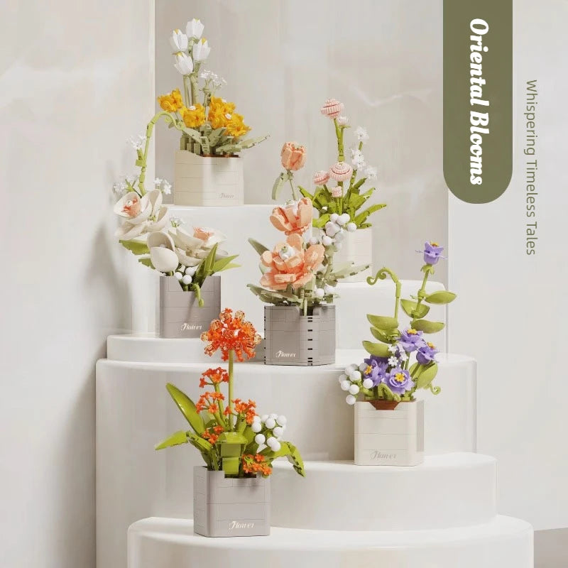 WLYX Flower Building Blocks Bouquet With Rose Lily Blooms