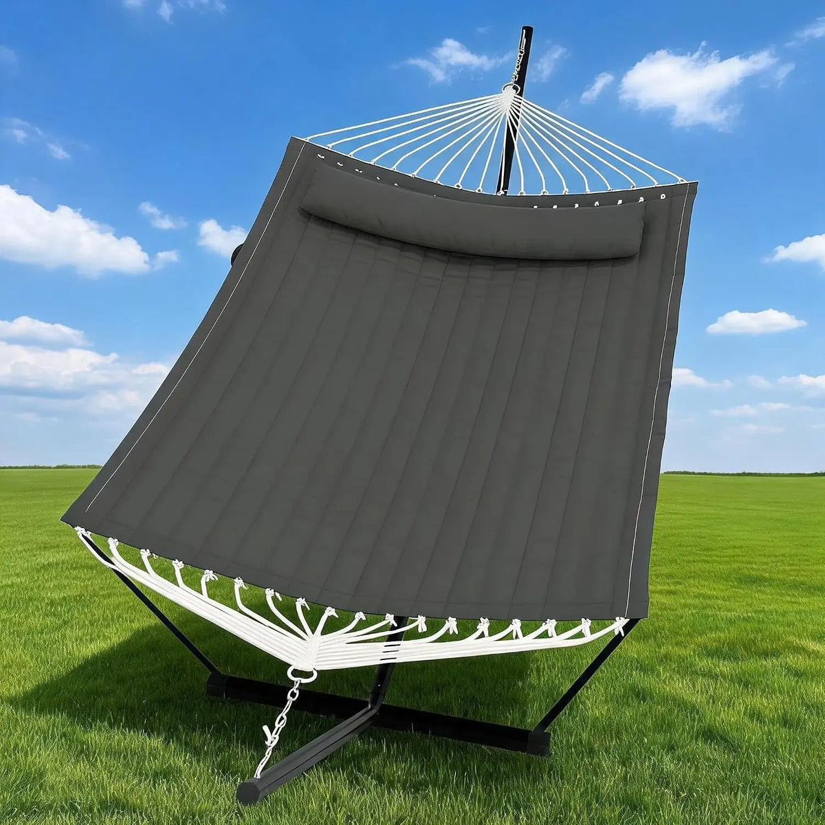 HiMISS Freestanding Double Hammock With Steel Stand For Garden Patio