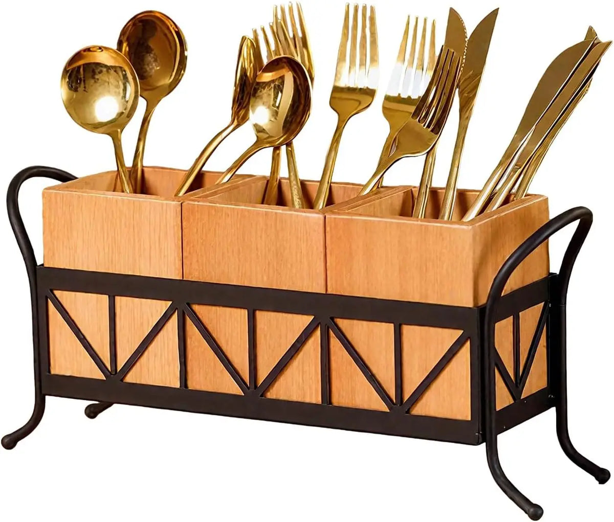 Garvee Home Acacia Wood Utensil Holder With Removable Compartments