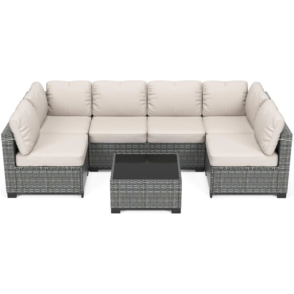 HiMISS Modular PE Rattan Outdoor Sectional Sofa Conversation Set