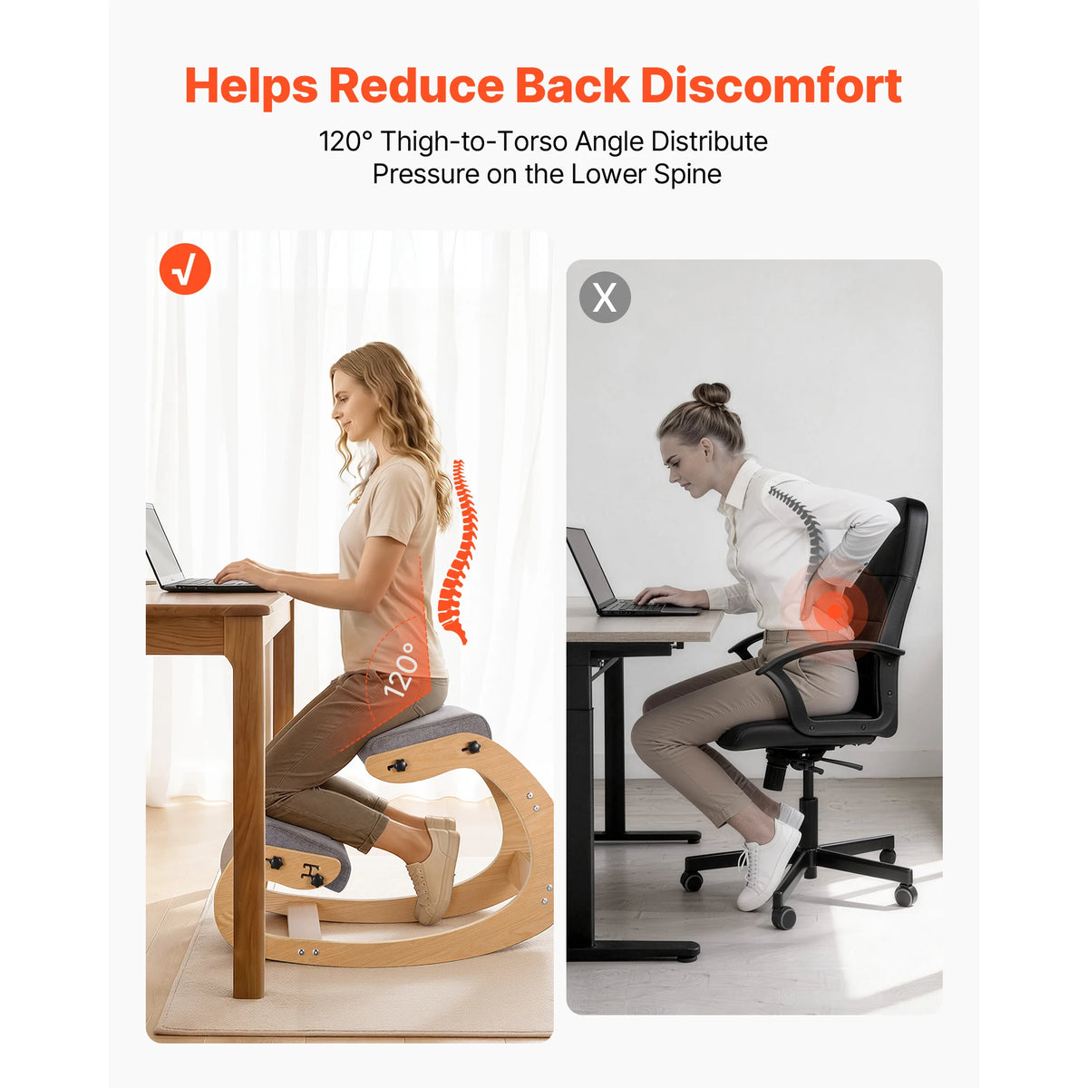 SucceBuy Ergonomic Wooden Kneeling Chair for Office Posture Support