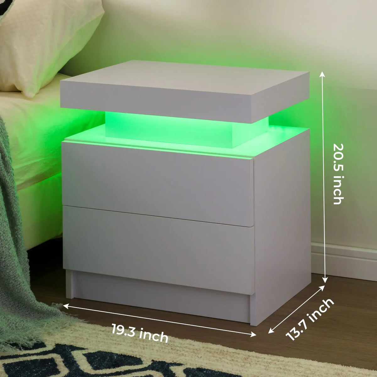 Cubehom Modern Led Nightstand Set Of 2 With Drawers