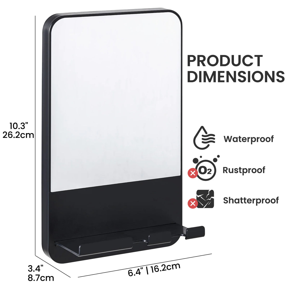 Fogless Shower Mirror With Razor Holder For Bathroom Suction Mount