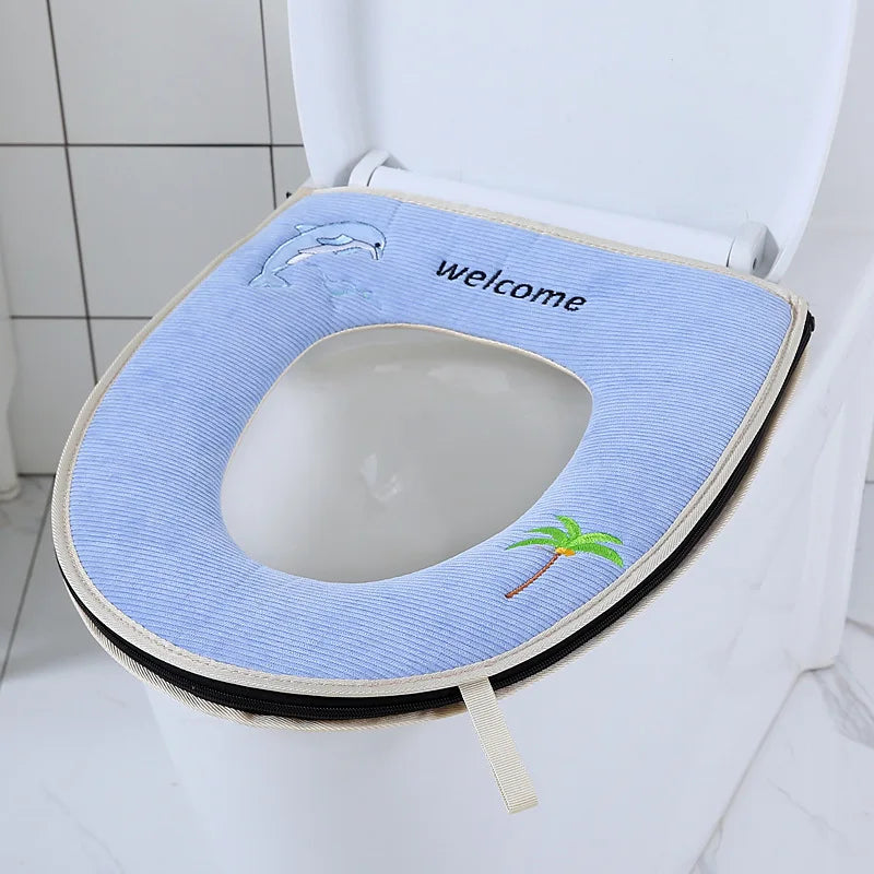 Waterproof Plush Toilet Seat Cover With Washable Zipper Design