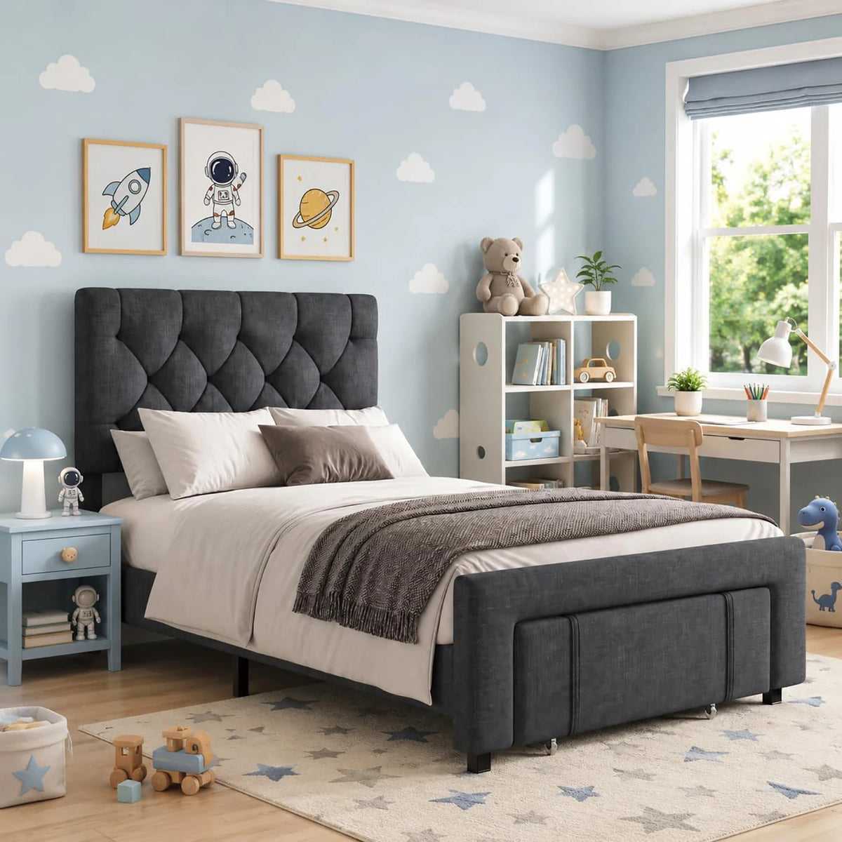HiMISS Upholstered Platform Bed Frame With Storage Drawers And Headboard
