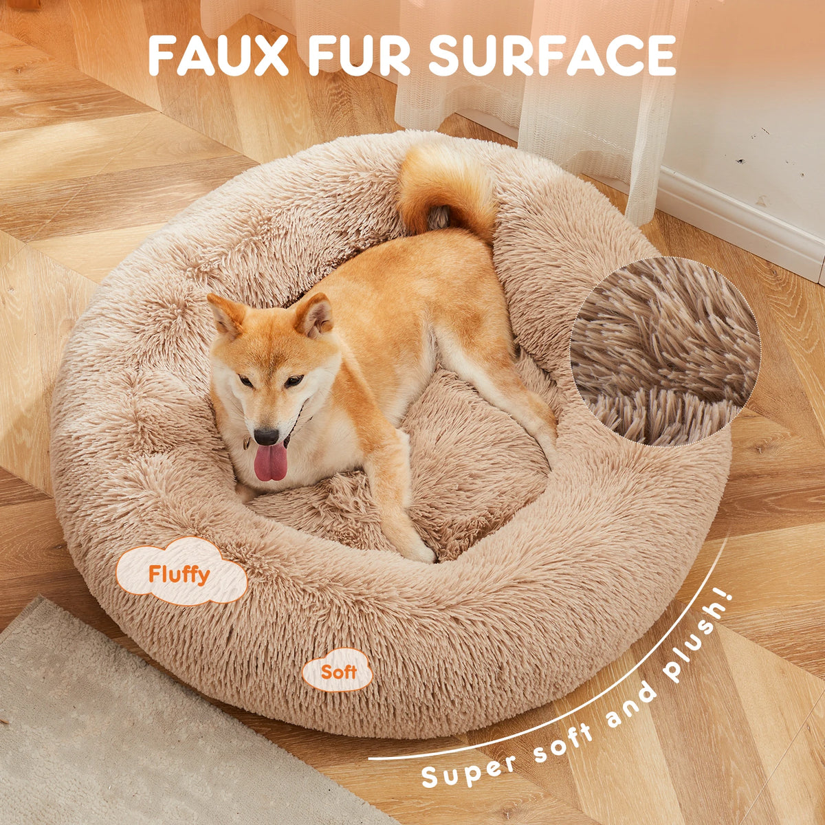 JHK Washable Plush Calming Dog Bed With Anti Slip Base