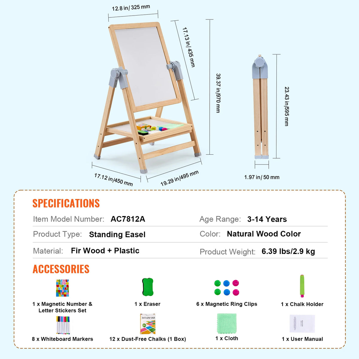 SucceBuy Standing Magnetic Board Easel With Paint Tools For Kids