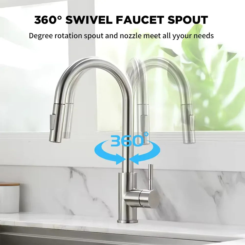 Stainless Steel Kitchen Faucet Single Handle Pull Out Mixer