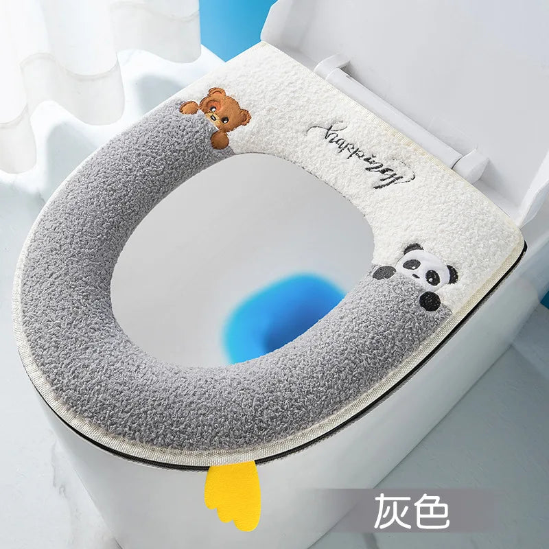Waterproof Plush Toilet Seat Cover With Washable Zipper Design