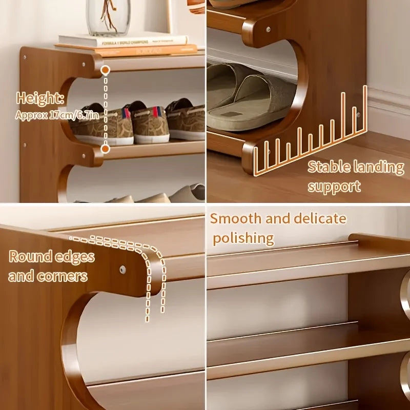 Space Saving Durable Wooden Shoe Rack With Independent Storage Shelves