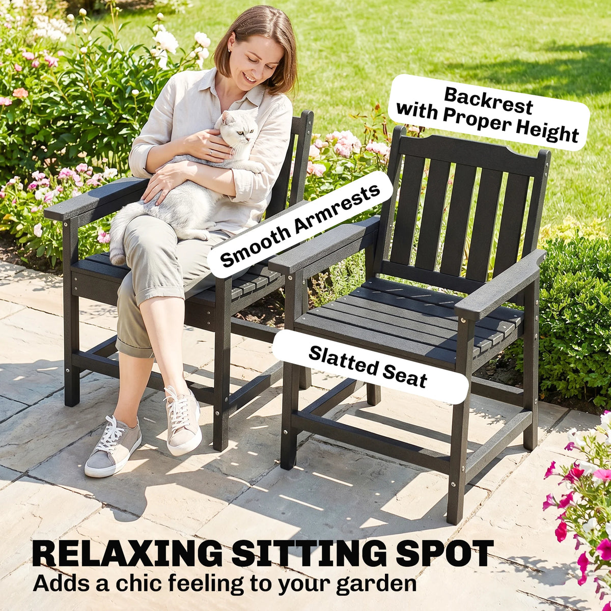 Outsunny Slatted Outdoor Patio Armchairs With Durable Metal Frame