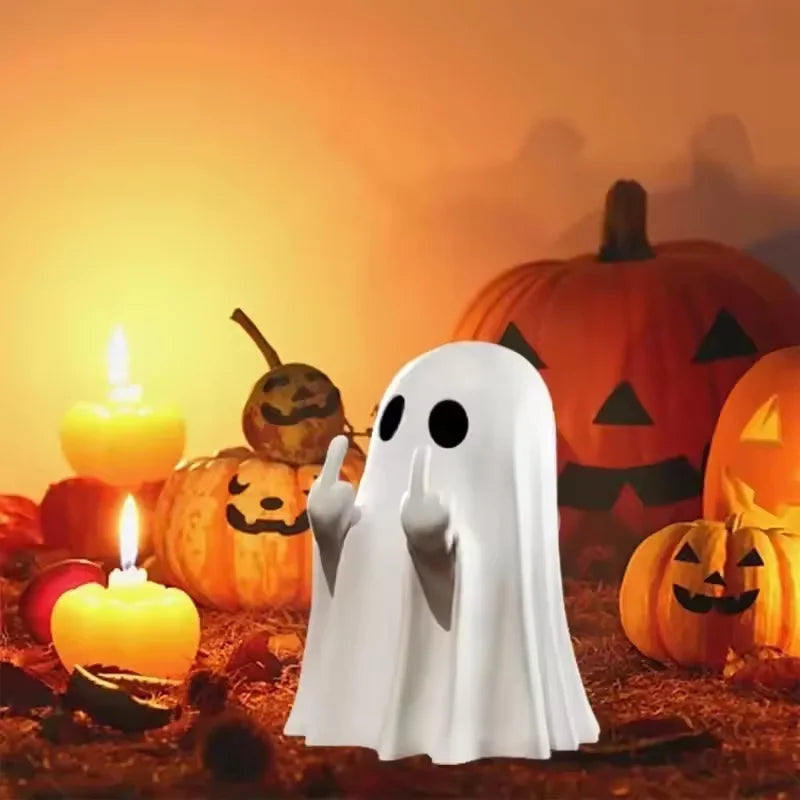 Cute Ghost Resin Statue With Middle Finger Halloween Shelf Decor