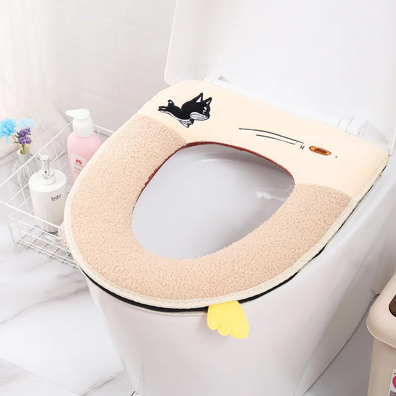 Waterproof Plush Toilet Seat Cover With Washable Zipper Design