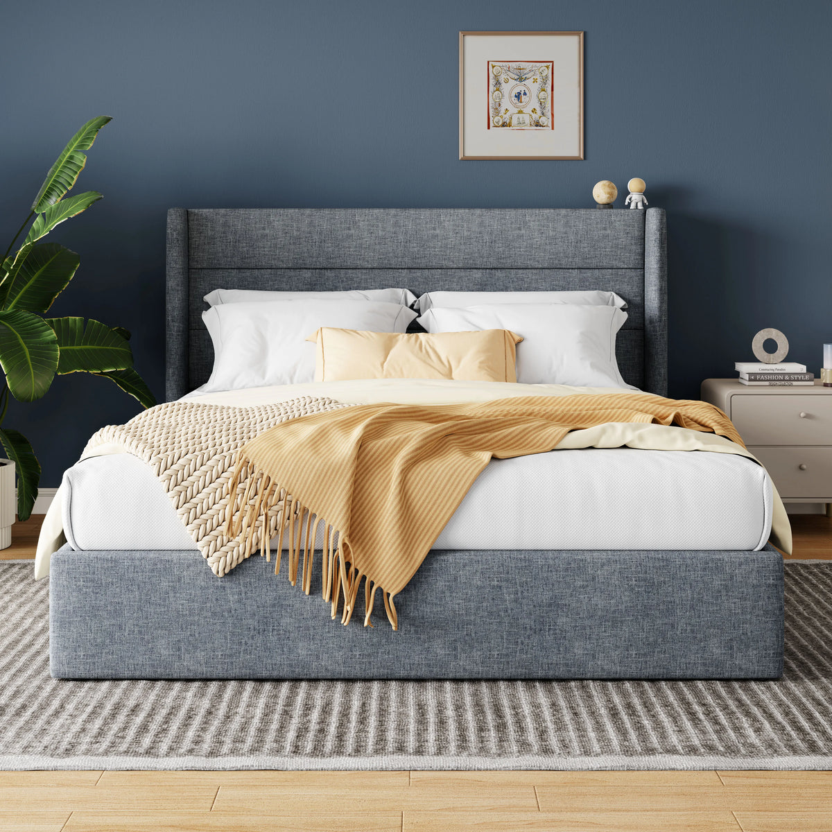 Hoomic Lift Up Storage Bed With Hydraulic Wingback Headboard