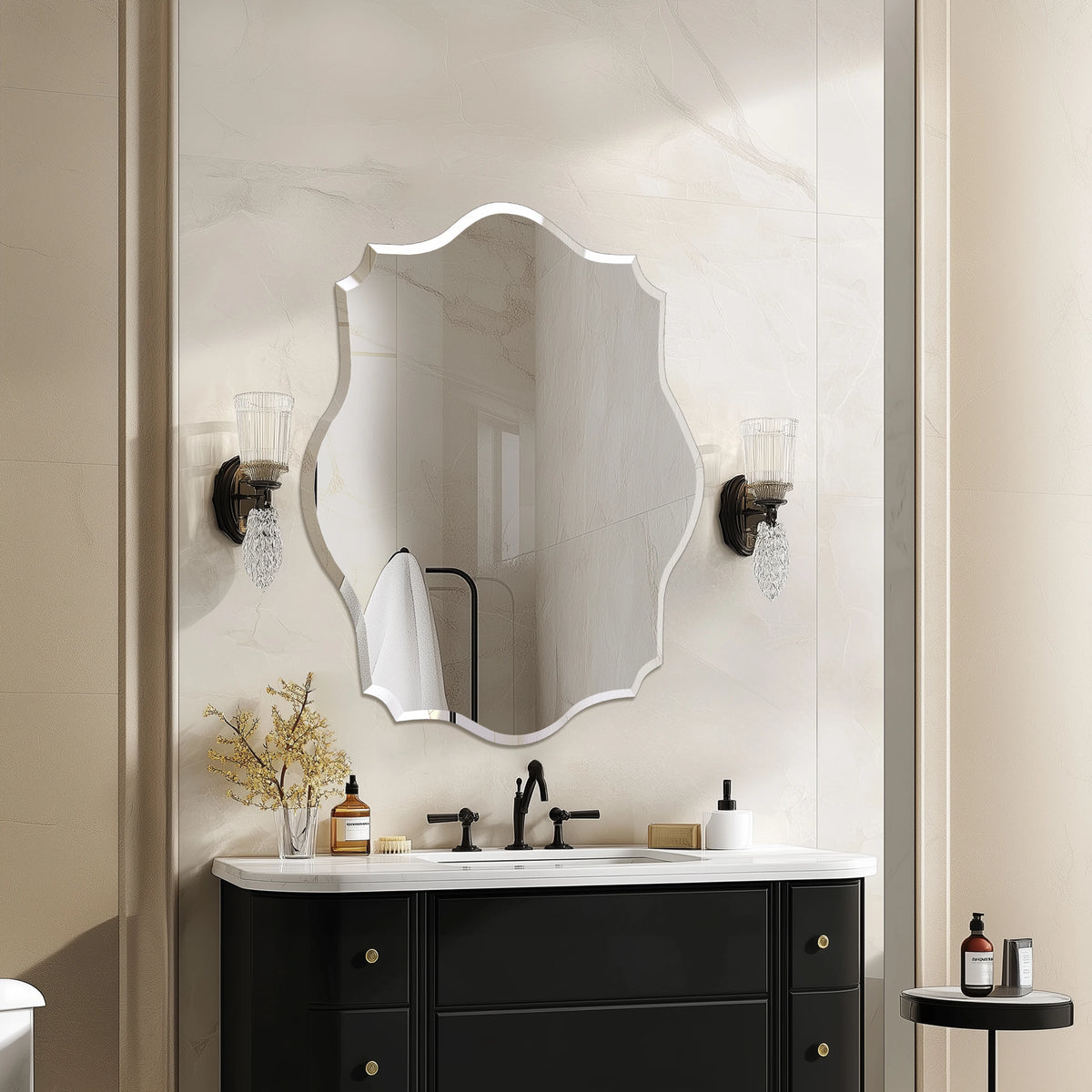 Wisfor Scalloped Wall Mirror Frameless Glass Beveled Edge Decorative