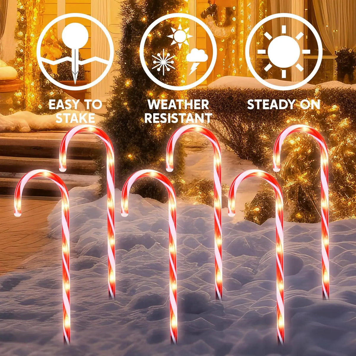 Joyfy Pre Lit Christmas Candy Cane Pathway Marker Lights Set of 12