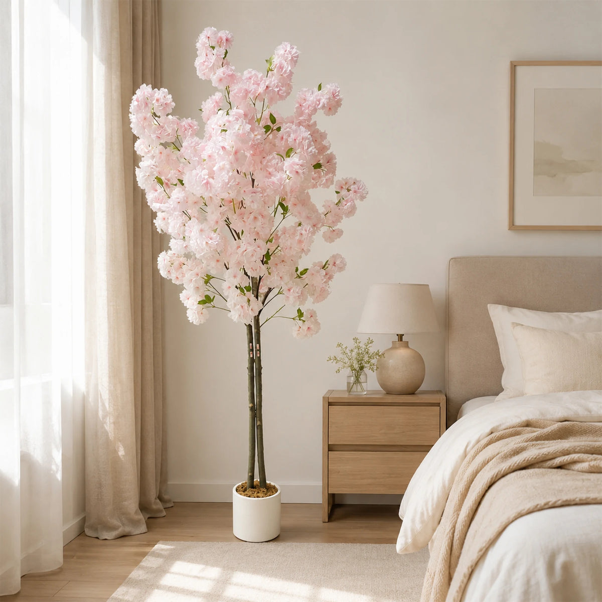 Studyset Artificial Cherry Blossom Tree Double Trunk Silk Plant Decor