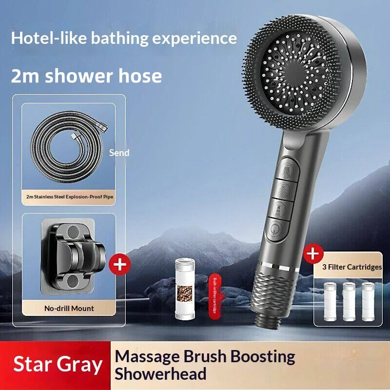 Pressurized Handheld Shower Head With Four Adjustable Spray Modes