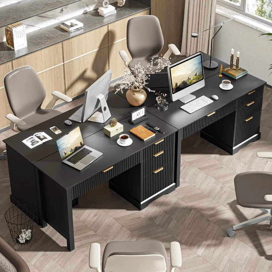 Fluted Executive Desk With Drawers And File Storage