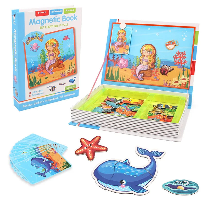 Magnetic 3D Cartoon Jigsaw Puzzle Book for Kids Brain Training